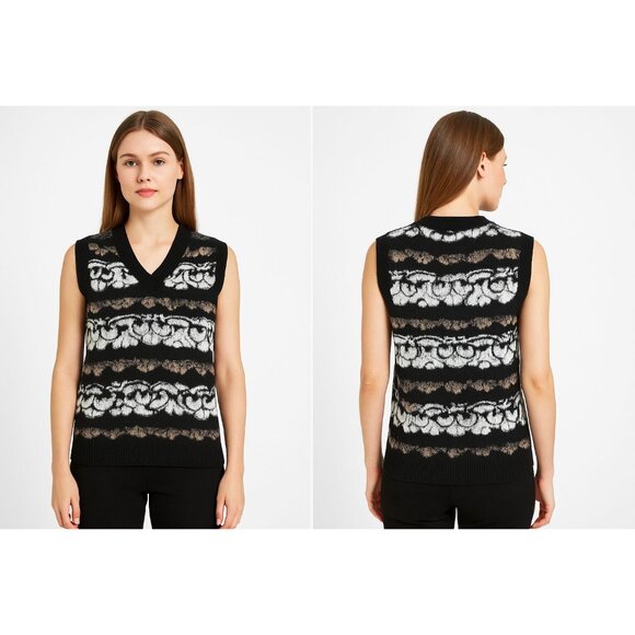 Belldini Black, White & Mocha Patterned Sleeveless Knit Sweater Vest Size Medium - Picture 15 of 16